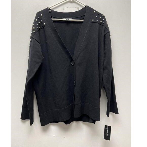 NEW INC International Concepts Womens Button Cardigan Pearl Accents medium black - Picture 1 of 2